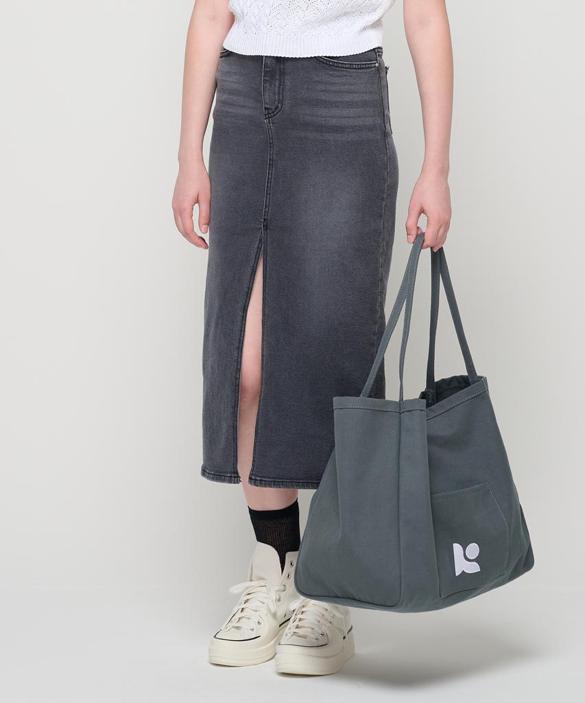 Roidesrois Canvas Pocket Tote Shoulder Bag (Charcoal)