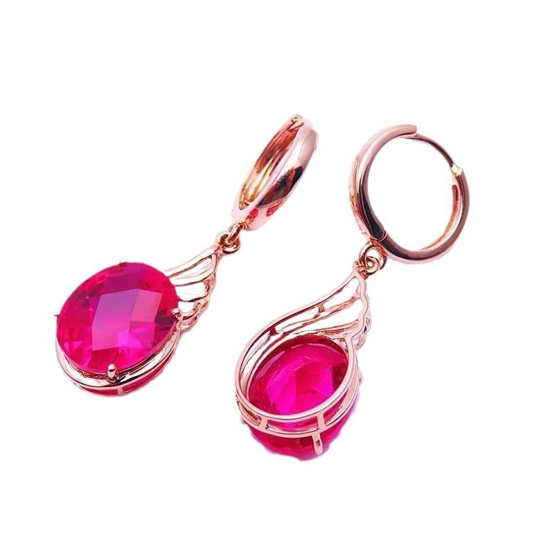 Purple Gold Inlaid Redstone Oval Earrings Simple Luxury High Temperament Rose Gold Plated Earrings