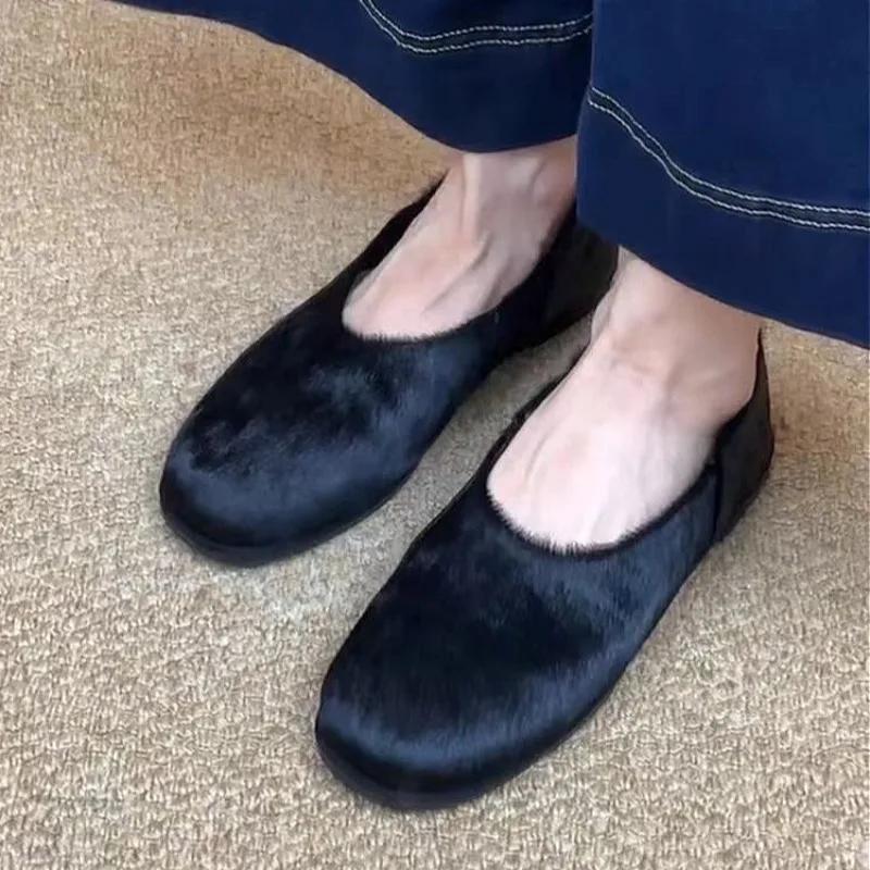 Fur Flats Shoes Loafers Women Casual Shallow Autumn 2025 Trend Furry Comfort Soft Sole Brand New