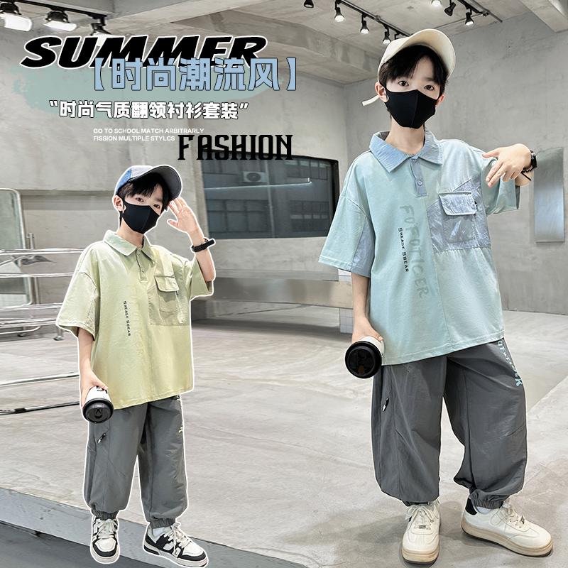 Boys' Summer Short Sleeve Set 2026 New Summer Clothing Medium and Large Children's Summer Polo Shirt Two Piece Set