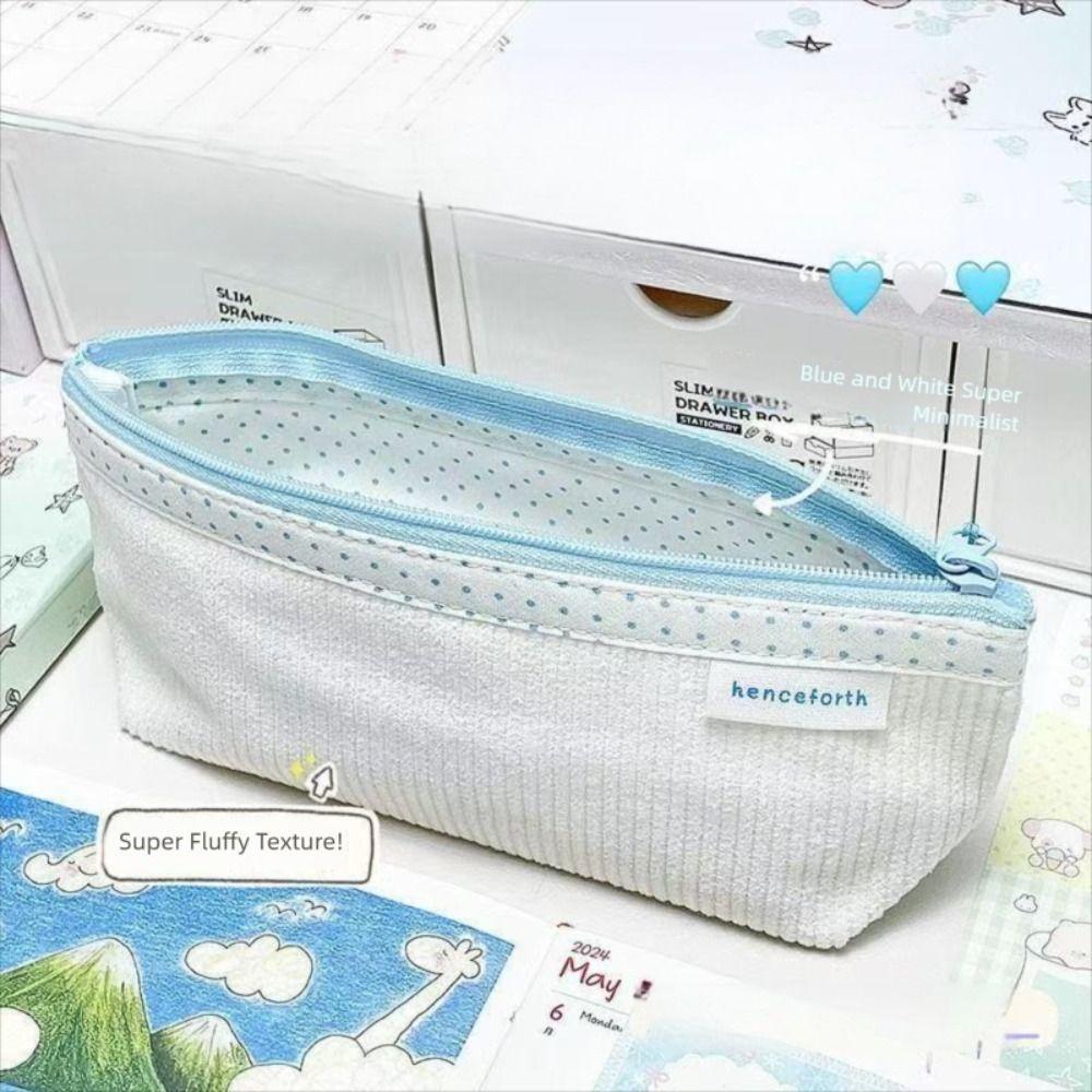 Corduroy Pen Bag Wave Point Lining Stationery Bag Cute Cosmetic Bag  Students Supplies