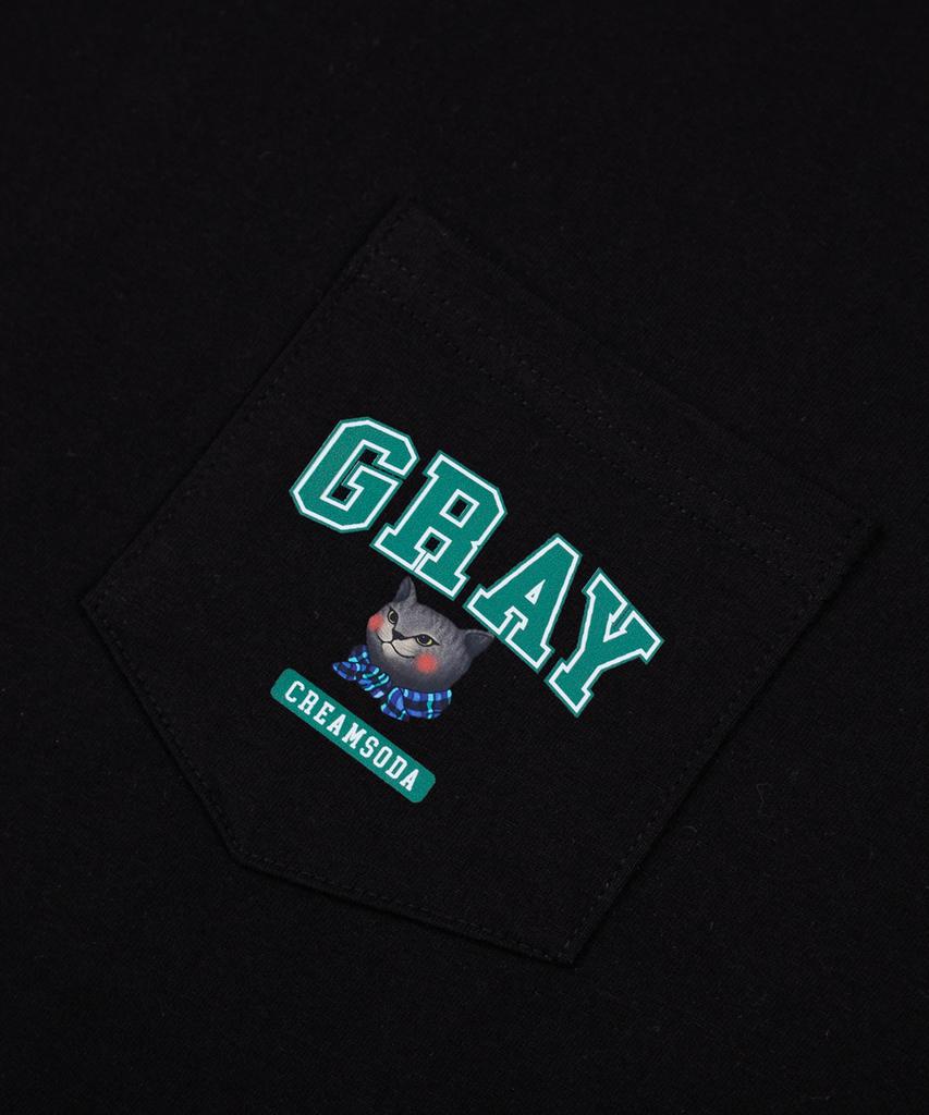 CREAM SODA LAB Gray Logo Oversized Heavyweight Pocket Short Sleeve Tee Black