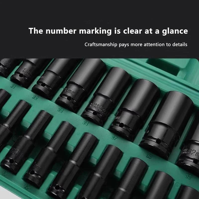 1/2" Drive Socket Set 10 Pcs Metric Deep Socket Set 6 Point Hex Design Impact Socket Set with Portable Storage Case