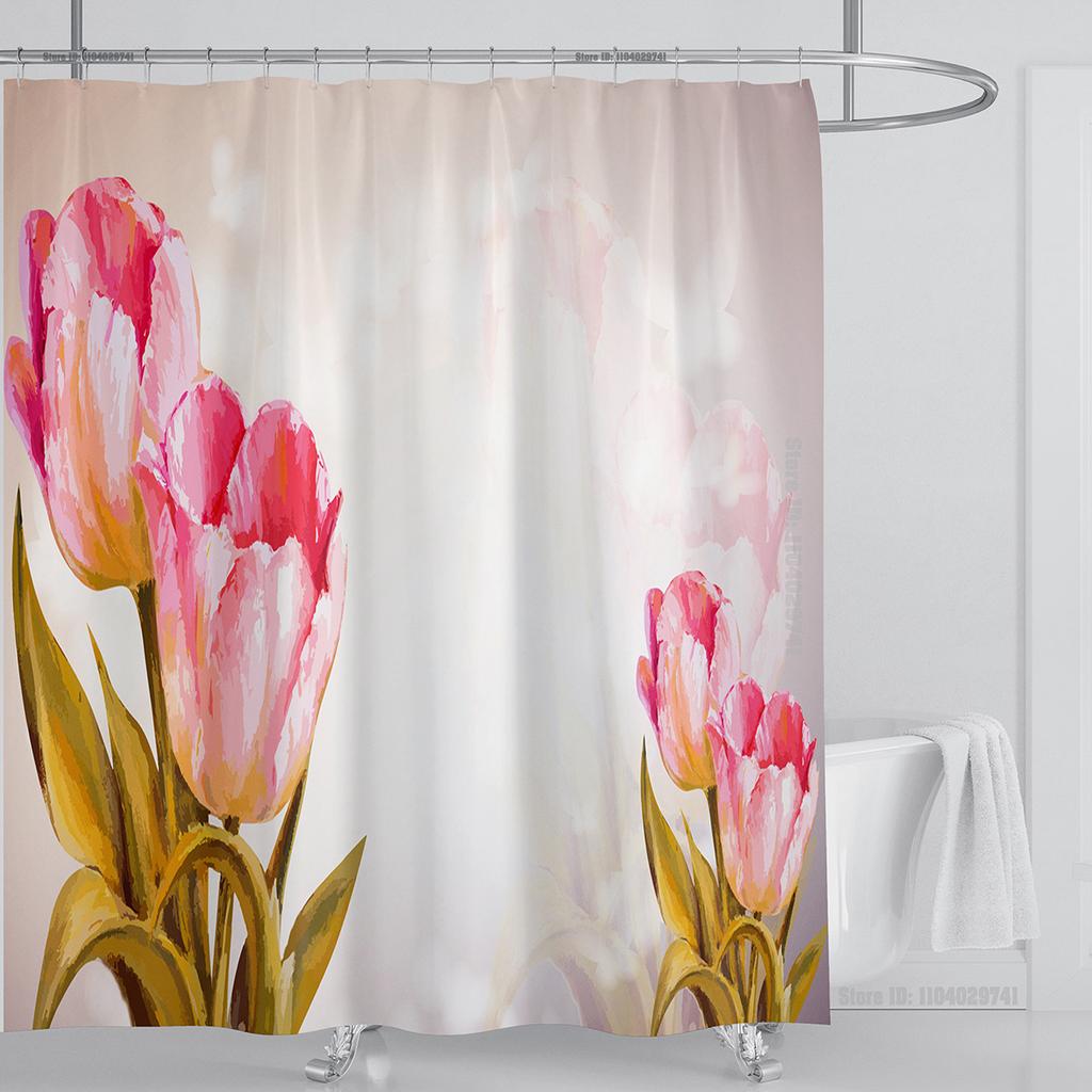 Plant Floral Shower Curtain Waterproof Shower Curtain Polyester Fabric 3D Printed Curtain Bathroom Decoration With Hooks