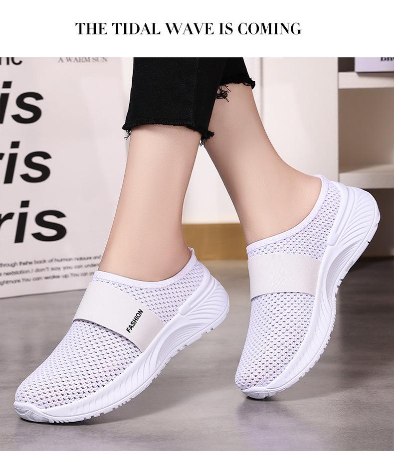 Women's Plus Size Closed-Toe Flyknit Slip-On Flats - Breathable Casual Slippers