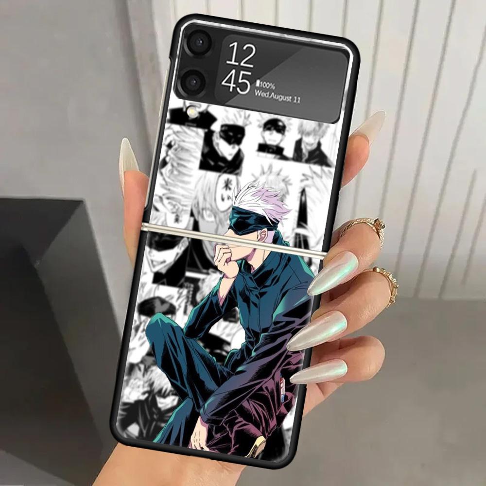 Jujutsu Japan Anime Harte PC-Handyhülle Für Samsung Galaxy Z Flip 6 5 4 3 Schwarze Abdeckung ZFlip6 Flip5 Flip4 5G Faltbare Druckhüllen