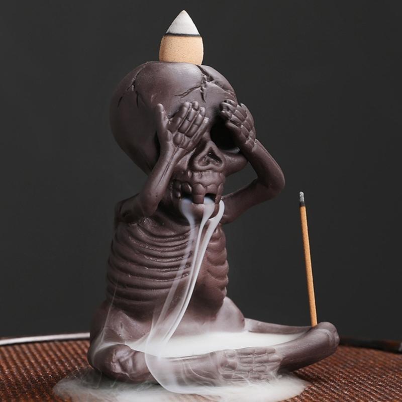 Skull Shape Backflow Incenses Cones Holder, Ceramics Furnaces Incenses Burners Holder for Home Craft