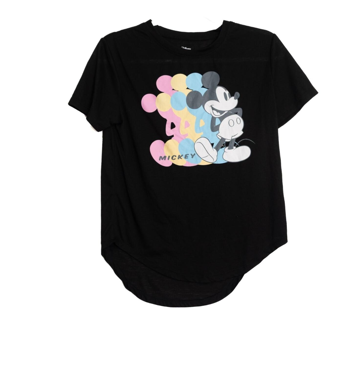 Disney Mickey Mouse Womens Black Graphic Size S Shirt With Pastel Design Short S XXXXL