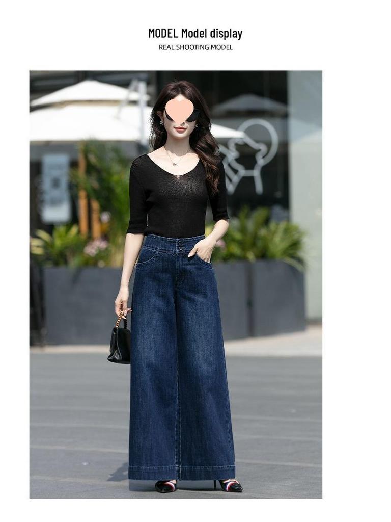 2025 Fleece-Lined High-Waisted Wide-Leg Jeans: Women's Slimming Cropped Pants for Autumn/Winter