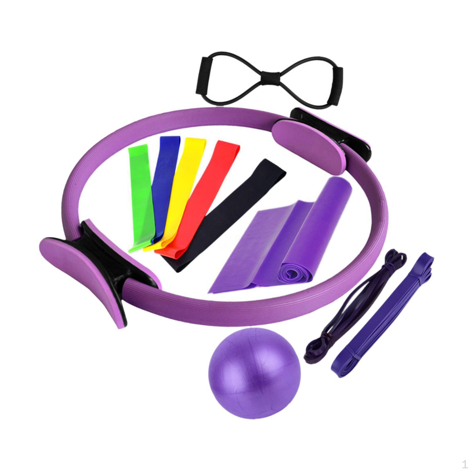 

11 pieces Pilates Ring and Ball Set Resistance Bands,Lightweight,with Stretching Stap,Workout фіолетовий