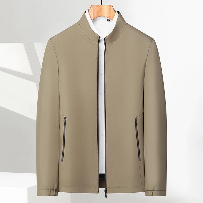 Men's Stand Collar Solid Color Casual Business Jacket for Mid-Aged & Young Adults