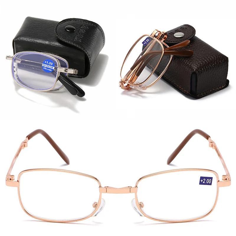 Portable Metal Foldable Reading Glasses Ultralight Men Business Presbyopia Glasses Eyewear With Random Case +0.5To+4.0
