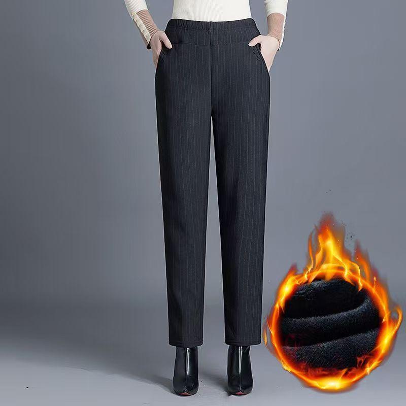 Pantalones pitillo a cuadros informales de lana para mujer, ropa de calle de moda coreana, pantalones rectos cálidos de cintura alta, otoño e invierno