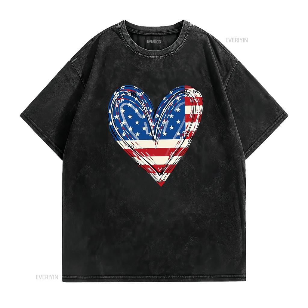 Womens USA T Shirt Girls American Flag 4th of July Kids Patriotic Tops vintage Washed designer clothes Top For Everyday Wear
