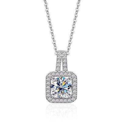 Colar Pingente Quadrado Halo Moissanite em Prata Esterlina S925 6.5mm D VVS1 Joia Fina Para Mulheres