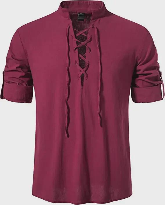 Men's Cotton Linen Henley Shirt - Beach Casual Stand Collar Long Sleeve (2024)