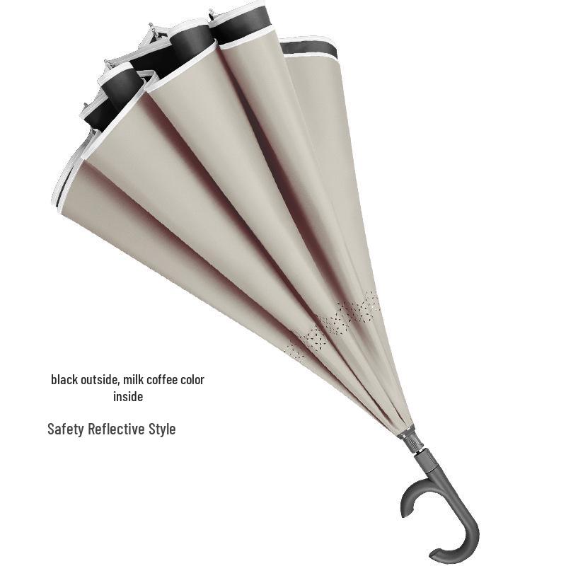 Extra-Large Windproof Reverse Umbrella: Long Handle, Dual-use for Sun and Rain, Ideal for Car Carry and Two People Use