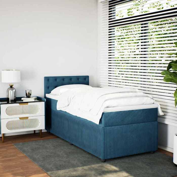 Maison Exclusive - Sommier à lattes de lit avec matelas bleu 90x200 cm velours