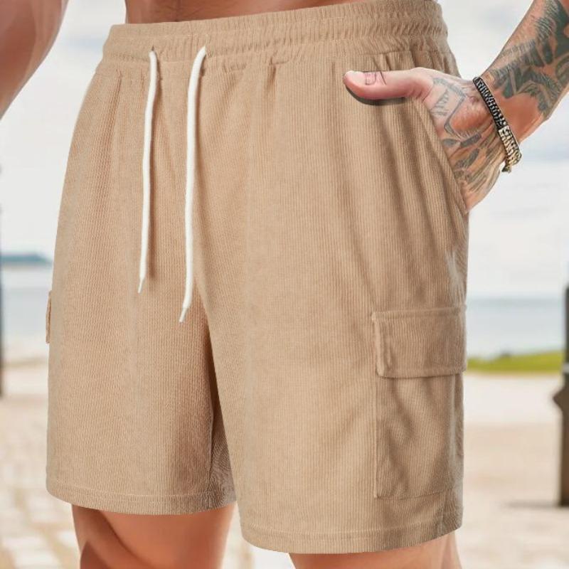 Pantaloni Sportivi Estivi a Laccio Monocolore Velluto a Coste Semplici Pantaloncini a Cinque Quarti Pantaloncini da Uomo Multitasche Pantaloni Casual Pantaloncini da Uomo