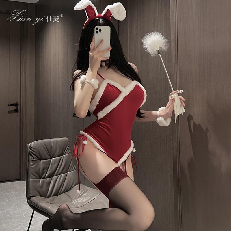 Lingerie Bunny Sexy Uniform Suit Seduction Open Passion Velvet Christmas Dress
