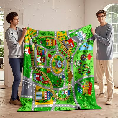 Kolorowa Kreskówkowa Mapa Miasta Koc Flanelowy koc do sypialni, salonu, na sofę i do drzemki na sofie.
