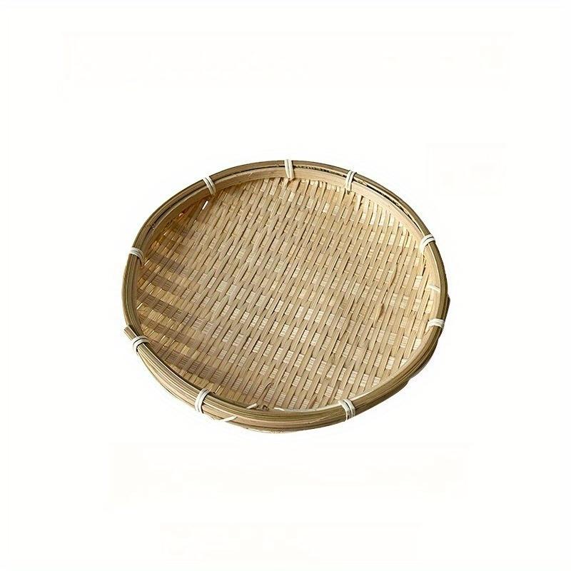 

1Pc Mini Handmade Bamboo Round Dustpan Small Dessert Tray Candy Snacks Melon Seed Tray for Outdoor Patio Garden Picnic Home Kitchen Restaurant 22cm