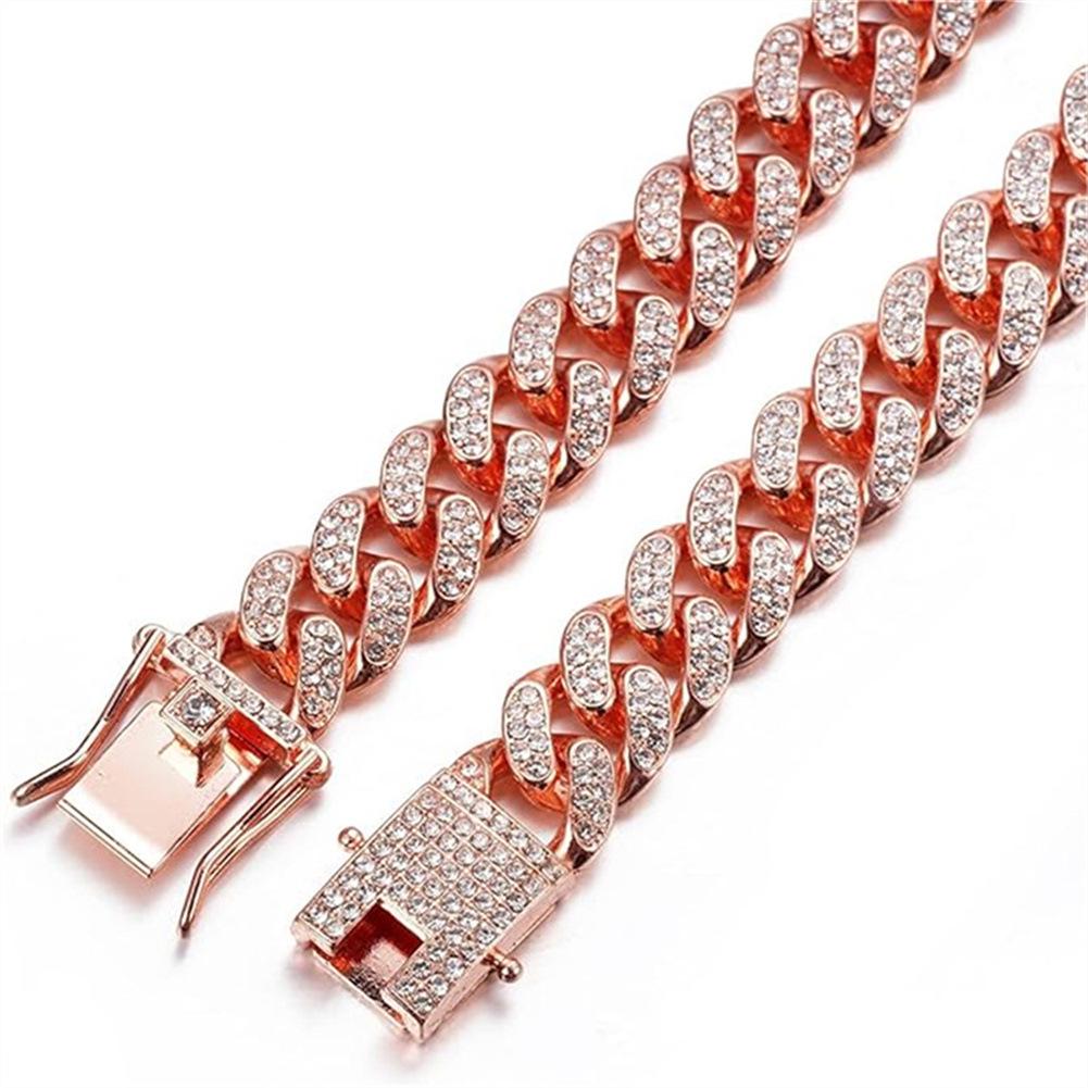 Gold Rhinestone Cuban Chain Pet Necklace - Zinc Alloy Choker for Cats & Dogs
