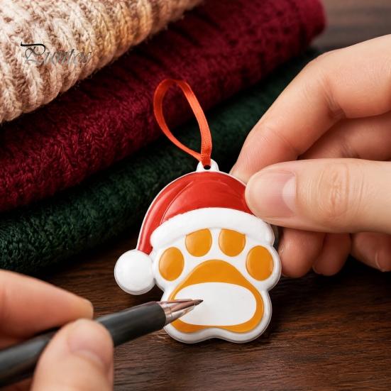 Christmas Tree Ornament for Pets Resin Ornament, Cute Cat Paw/Bone Shaped Xmas Hanging Decoration Memorial Pendant with Santa Hat Tree, Car