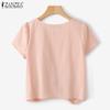 ZANZEA Women Casual Round Neck Solid Color Summer Short Sleeve Blouse