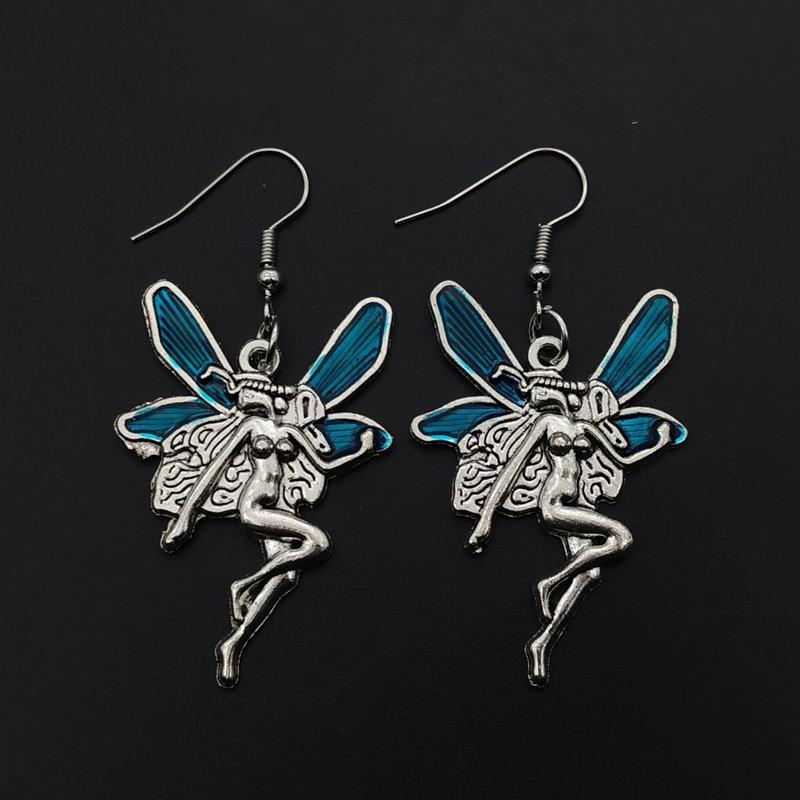 Vintage Fashion Statement Angel Fairy Red Wings Pendant earrings for Women earrings Jewelry Punk Goth Gothic Wicca Accessories