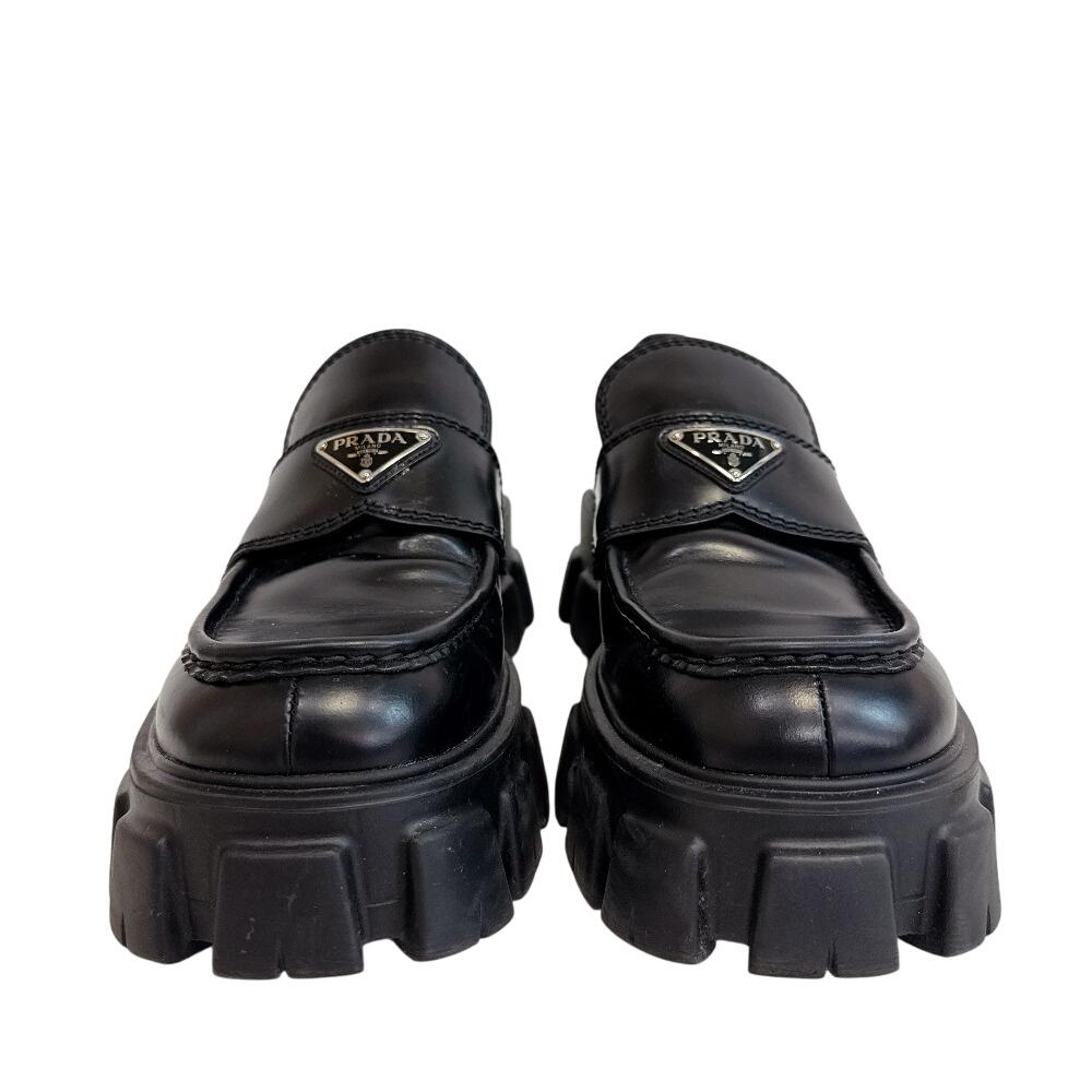 Prada PRADA Monolith Loafers Leather Loafers Black Leather Used