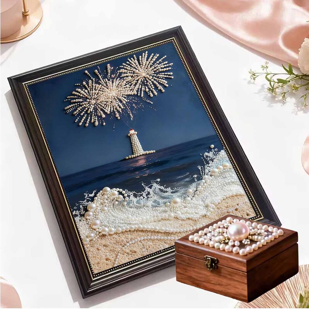 Crystal Pearl Painting 5D DIY Frame Decoration Painting Lighthouse Home Wall Decoration Transparent Pearl Gemstone Painting Picture Art Crafts