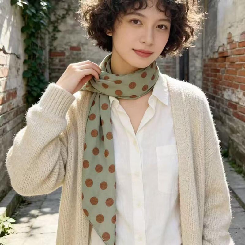Women French Retro Polka Dot Long Narrow Neck Scarf For Women