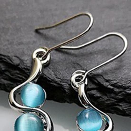 1 Pair Hook Earrings Bohemia Style Anti-deformed Exquisite Blue Stone Water Wave Shape Women Dangle Earrings Female Jewelry