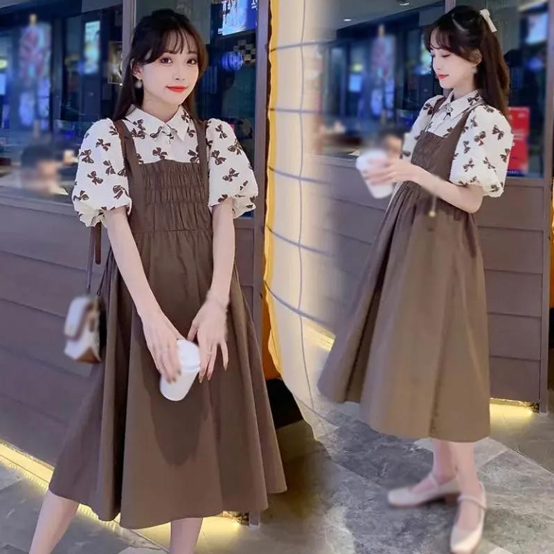 Summer Forest Style Dress Pregnant Women's Dress Women's Loose Fit Dress Cute and Gentle Knee Length Long Skirt