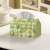 1pc 2D Printed Small Daisy Green Plant Plaid Style Tissue Box, Suitable for Bedroom, Living Room, Dining Room, Office, Polyester Material, Large Size,