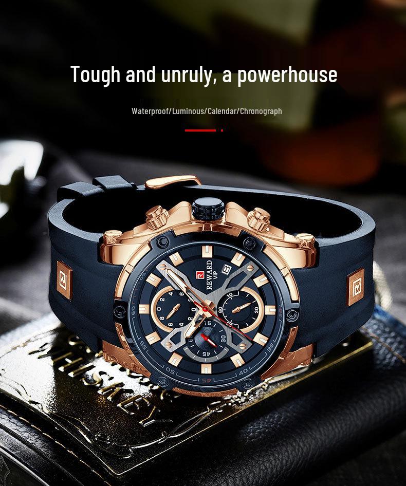 REWARD Men's Multifunction Chronograph Silicone Sports Watch - Luminous, Waterproof, Quartz Calendar (Model: RD83016M)