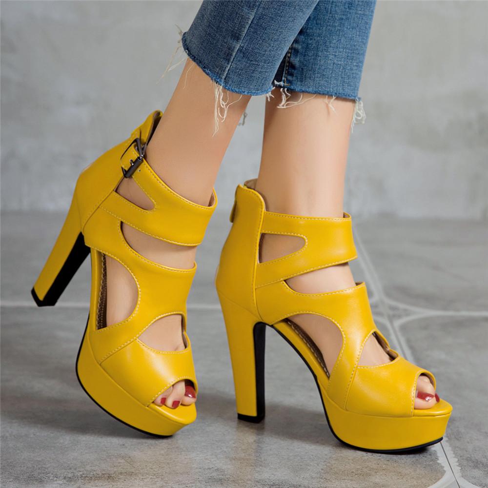 Fashion Summer Sexy Gladiator Women Sandals Designer Peep Toe Hollow Out High Heels Platform Party Ladies Shoes Zipper Sandales Femmes