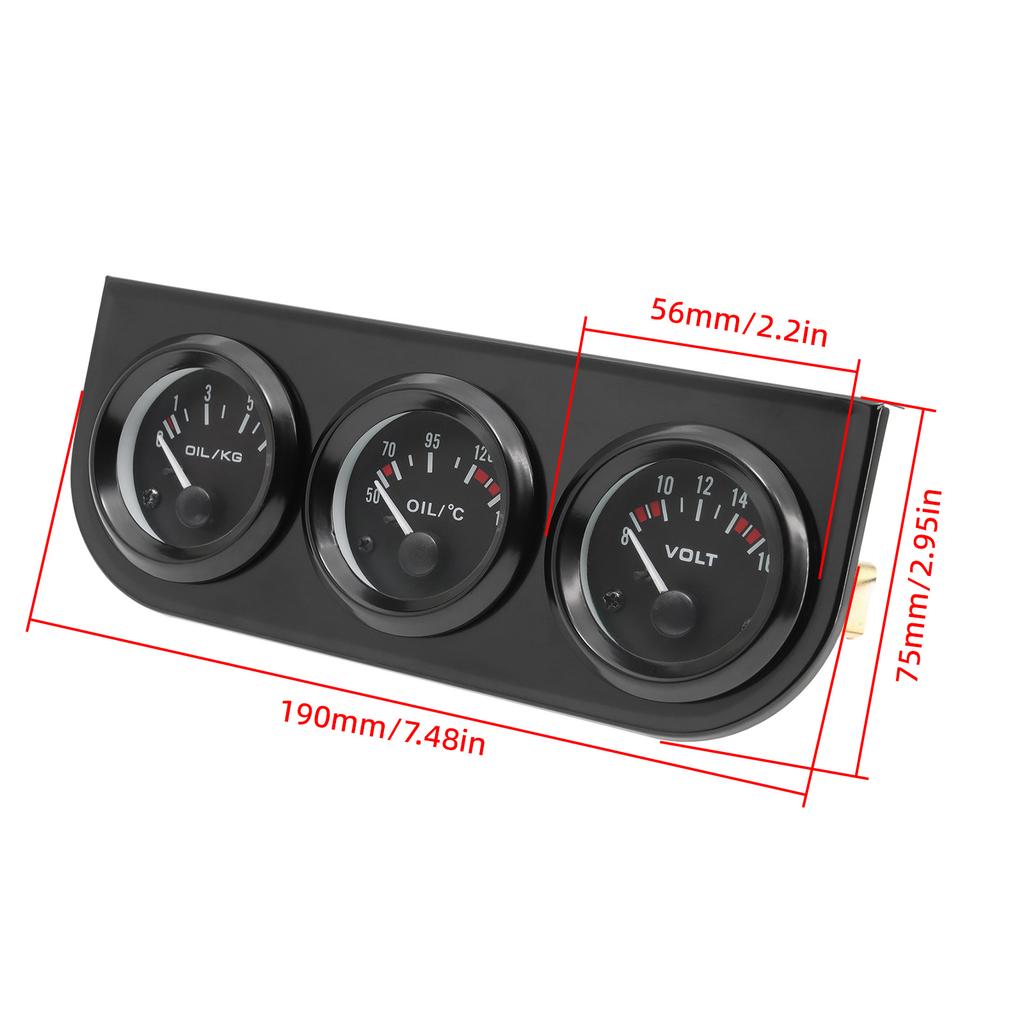 52mm 3 in 1 Triple Gauge Kit oil Temp Gauge 50-150℃ Oil Pressure Gauge 0-7 OIL/KG Voltmeter 8-16V With Temp&Pressure Sensor