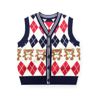 Γιλέκο πουλόβερ για Αγόρια & Κορίτσια Κινούμενο Αρκουδάκι V Λαιμός Αμάνικο Ομοιόμορφο Πλεκτό Καρό Ρούχα για Παιδιά