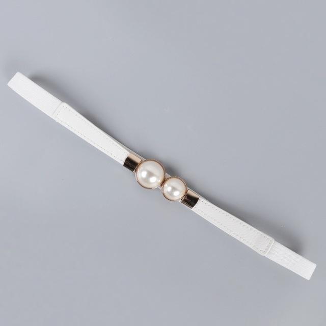 Creative Pearl Buckle Belt PU Leather Dress Skirt Waist Elastic Thin Women Belts Ladies Waistband