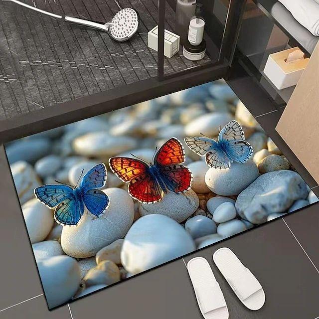 

Goose Soft Stone Butterfly Printed Door Mat Simple Floral Printed Carpet Living Room Bedroom Entrance Decoration Floor Mat 40cm x 60cm