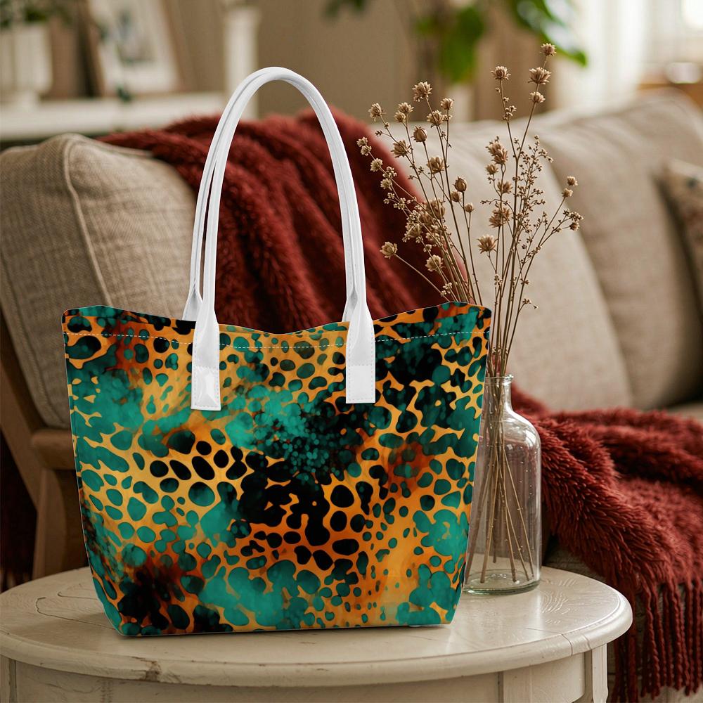 Stylish Leopard Print Casual Tote Bag Fashion Daily Portable Shoulder Purse for Women Trendy Outdoor Travel Shopping Handbag