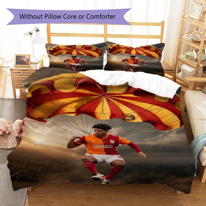 Creative Parachute Football Player Print Duvet Cover Set, 3Pcs Sports Bedding Set with 2 Pillowcases for Bedroom Decor