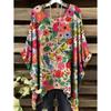 Boho Floralprint Damen T-Shirt Einfaches Vintage Unregelmäßiger Saum Rundhals T-Shirt Modische und Vielseitige Damenbekleidung