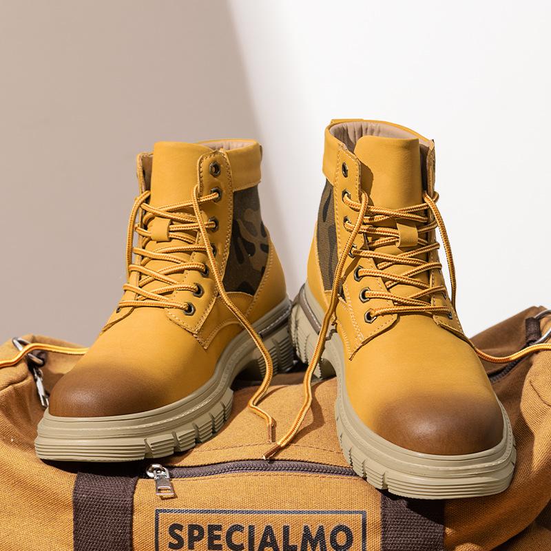 2025 Rhubarb Boots Men's Thick-soled Men's Martin Boots Men's British Style Winter High-top Men's Shoes Outdoor Tooling Boots Short Boots