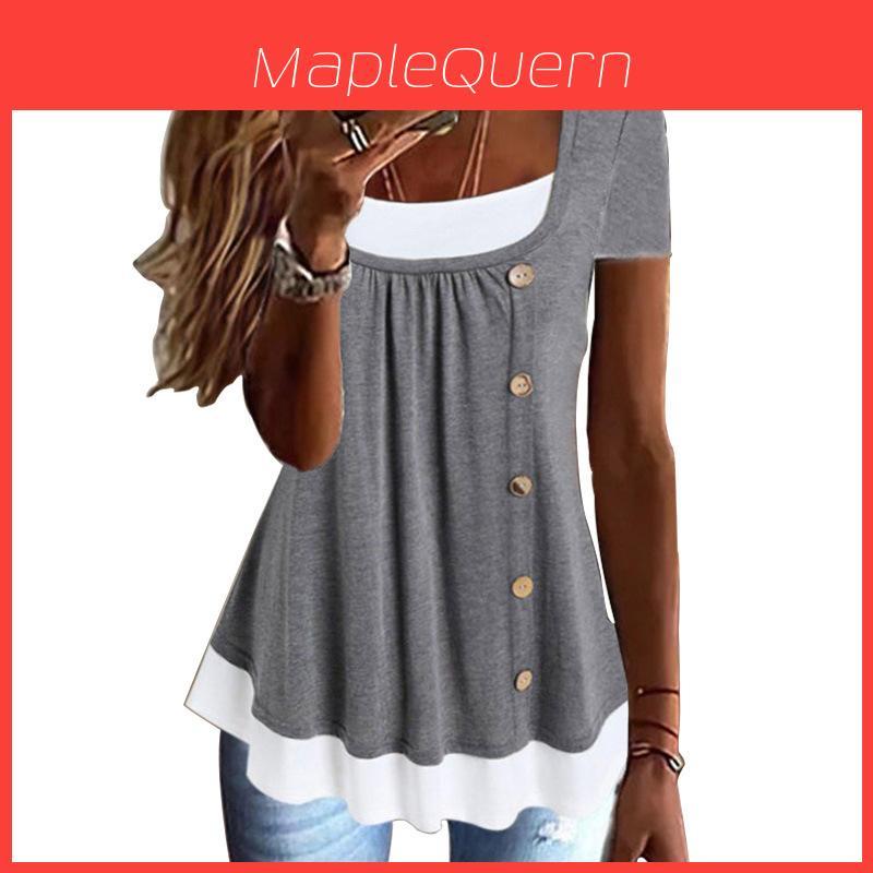 Womens Summer Casual T Shirt With Button Details And Cotton Fabric For Office Wear