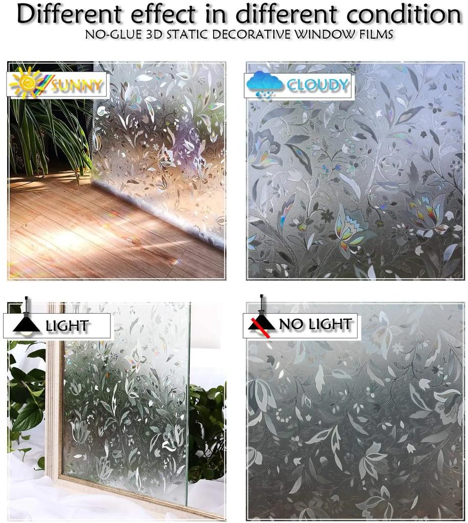 Mul-styles Decorative Window Film Anti Look Static Cling Window Stickers Vinyl for Glass Stained Glass Film Self Adhesive Film