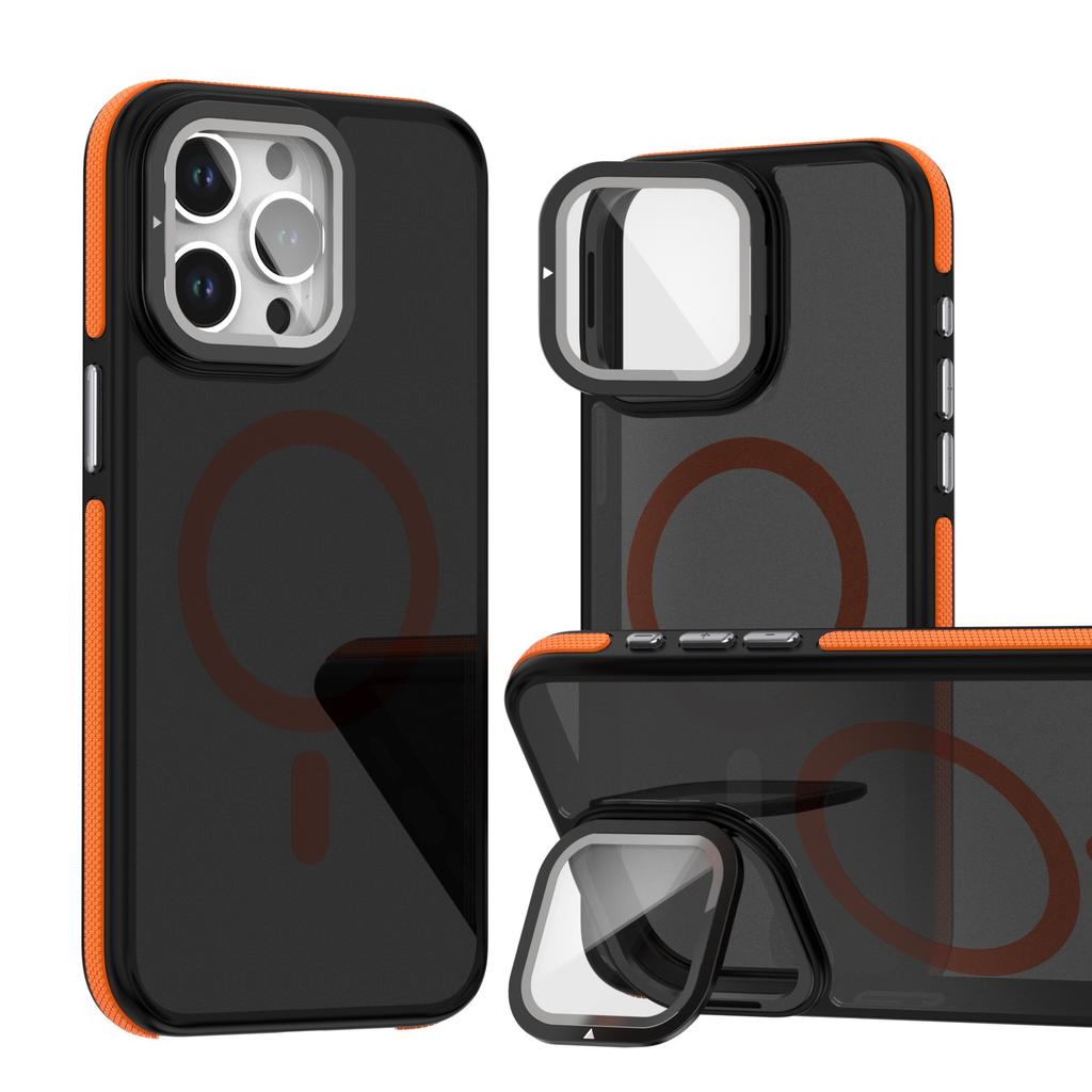 Passend für IPhone15Promax, zweifarbiger, sich wie Haut anfühlender Objektivhalter, Handyhülle, Apple 14 magnetischer Anti-Rutsch-Rand