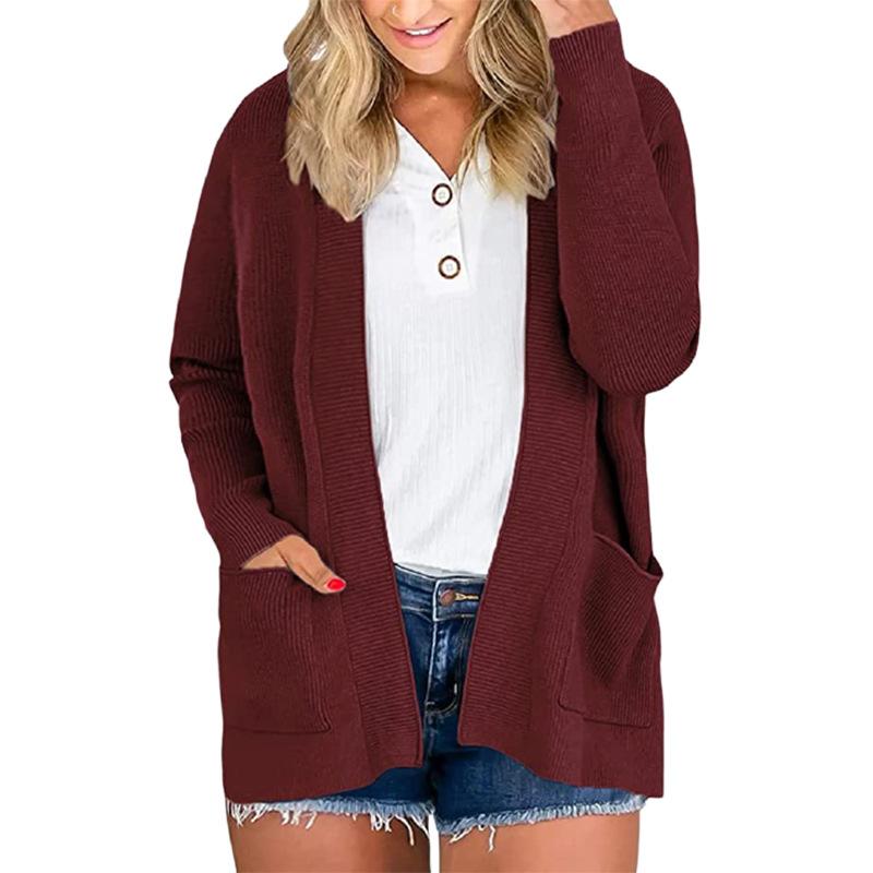 Damen S Langarm Strickjacke Einfarbig Lockerer Schnitt Pullover
